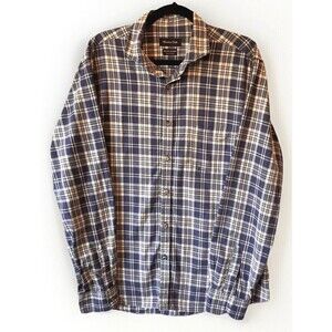 MASSIMO DUTTI Shirt Men's SIZE XL Blue‎ Plaid Tessuto Italiano Cotton